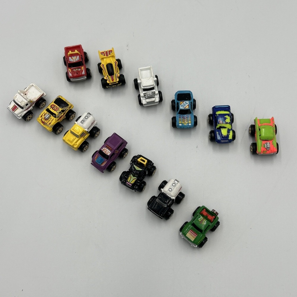 Lot Of 13 Road Champs Micro Machines 1987 Monster Trucks Cars Vintage Gold Tires